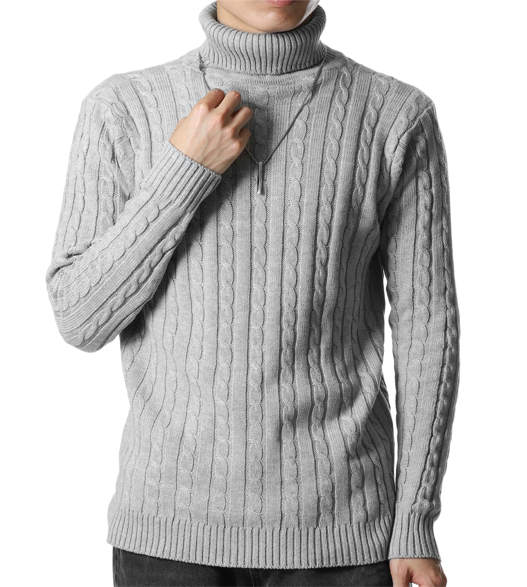 セーター メンズ 【チクチクしないニット】タートルネック 無地 ケーブル編み スリム カジュアル 長袖 ニット 防寒 M〜2XL