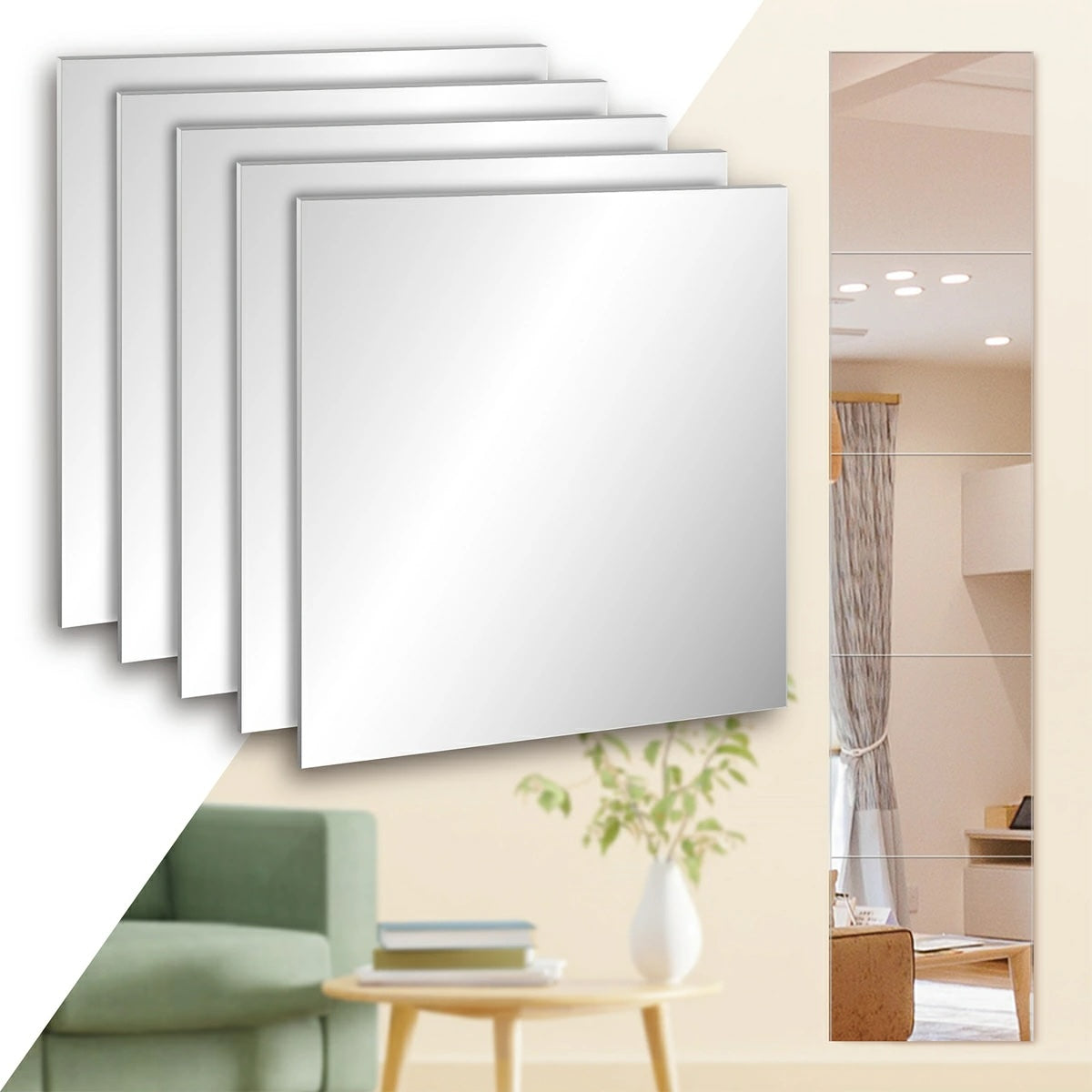 KYOSER 割れない鏡 全身鏡 貼る 5枚セット 30cm×30cm アクリル ミラー 飛散防止 二次災害防止 ケガ防止 穴あけ不要 賃貸OK 貼付け可能 両面シール付き 軽量