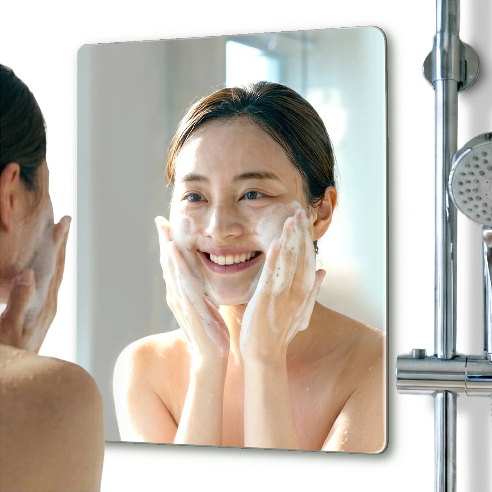 浴室鏡【曇らない浴室鏡】風呂鏡 鏡 地震対策 マグネット 強磁吸着 賃貸に適用 自由自在に設置 軽量 お風呂 ミラー 浴室