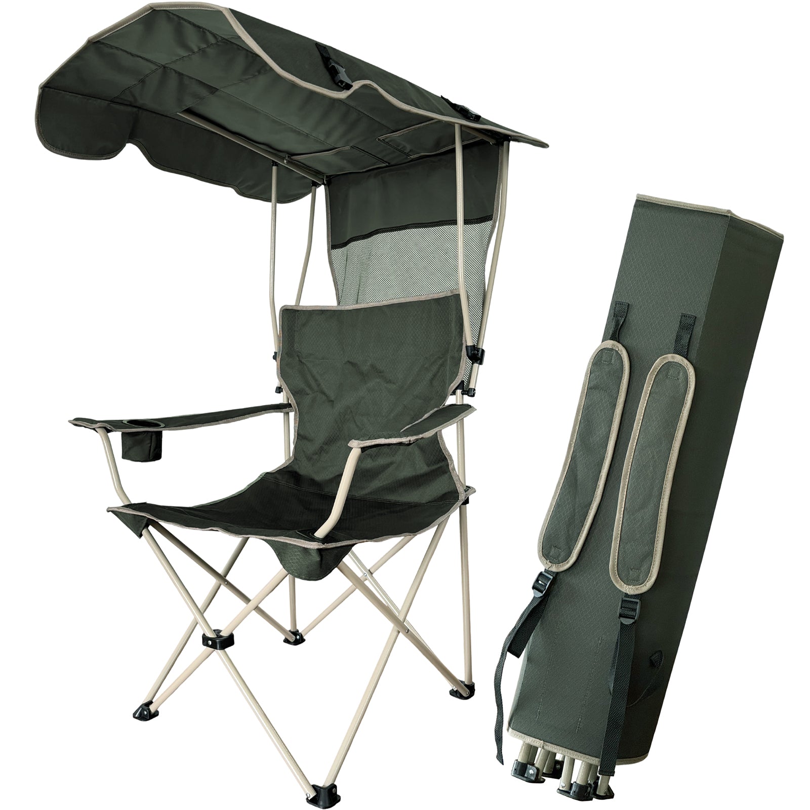 【その日陰は、あなたの特等席。】KYOSER アウトドアチェア 日除けシェード付き 椅子 折り畳み お釣り シェード 日よけ キャンプチェア 紫外線対策 UVカット カップホルダー付き
