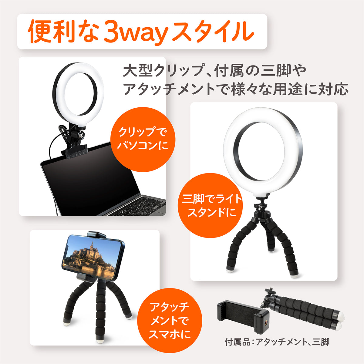 LEDリングライト 6.3インチ クリップ式 リングライト 女優ライト 三脚 360度回転可能 3色モード パソコン 高輝度 3色モード 10段階調整ライト USB給電 撮影 zoom web TikTok YouTube LIVE