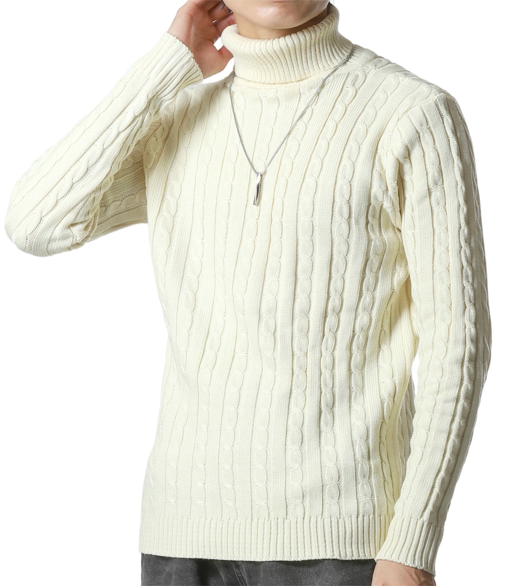 セーター メンズ 【チクチクしないニット】タートルネック 無地 ケーブル編み スリム カジュアル 長袖 ニット 防寒 M〜2XL