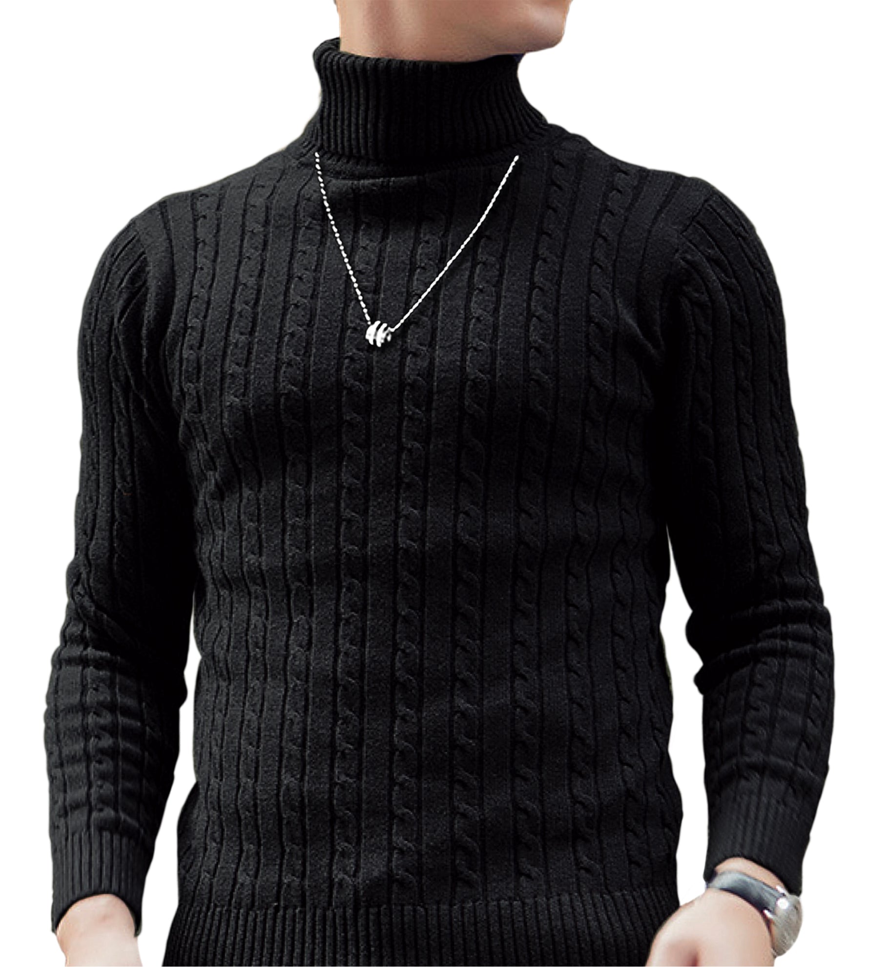 セーター メンズ 【チクチクしないニット】タートルネック 無地 ケーブル編み スリム カジュアル 長袖 ニット 防寒 M〜2XL