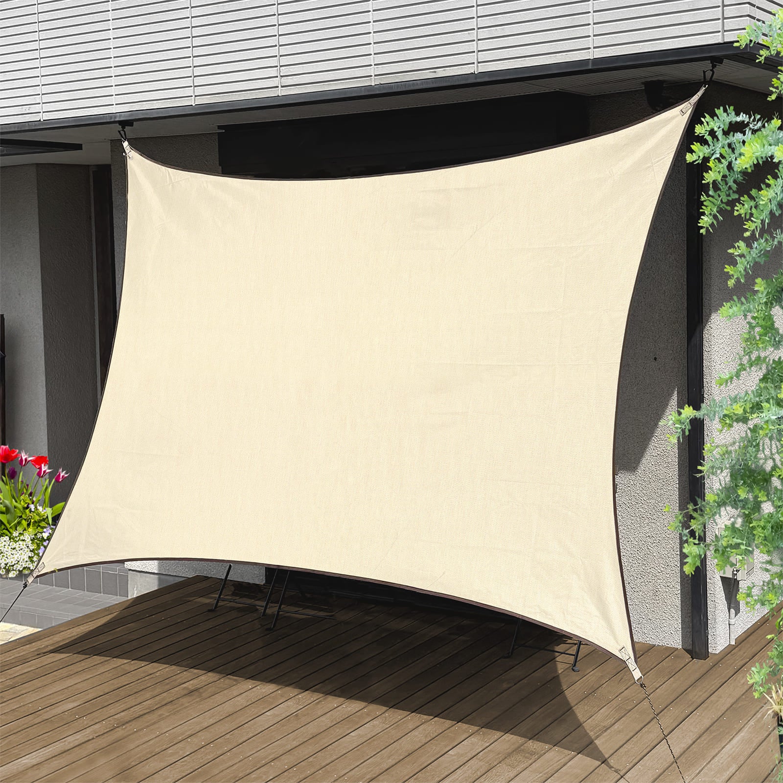 KYOSER 日除けシェード オーニング ベランダ 雨よけ 軽量 屋外 目隠し シェード 防水サンシェード 紫外線UVカット 強度UP 庭用タープ 遮熱 断熱用 デッキ簡単設置 固定ロープ 付属