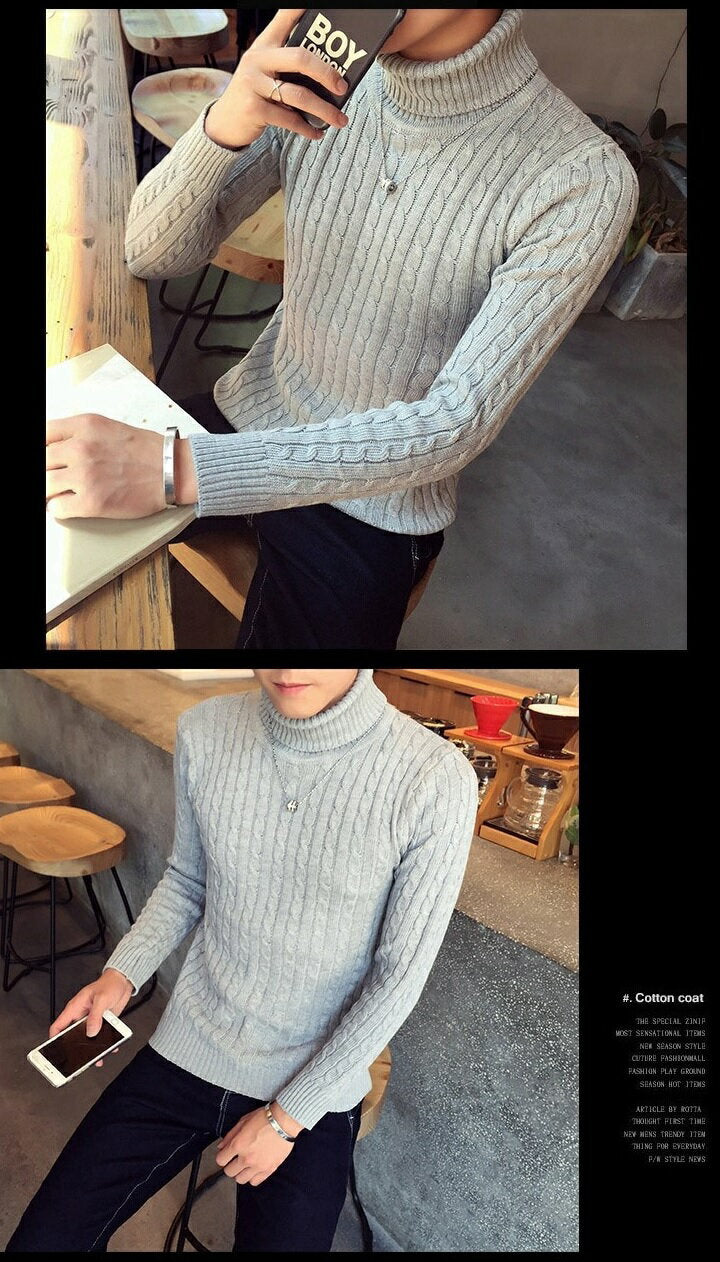 セーター メンズ 【チクチクしないニット】タートルネック 無地 ケーブル編み スリム カジュアル 長袖 ニット 防寒 M〜2XL