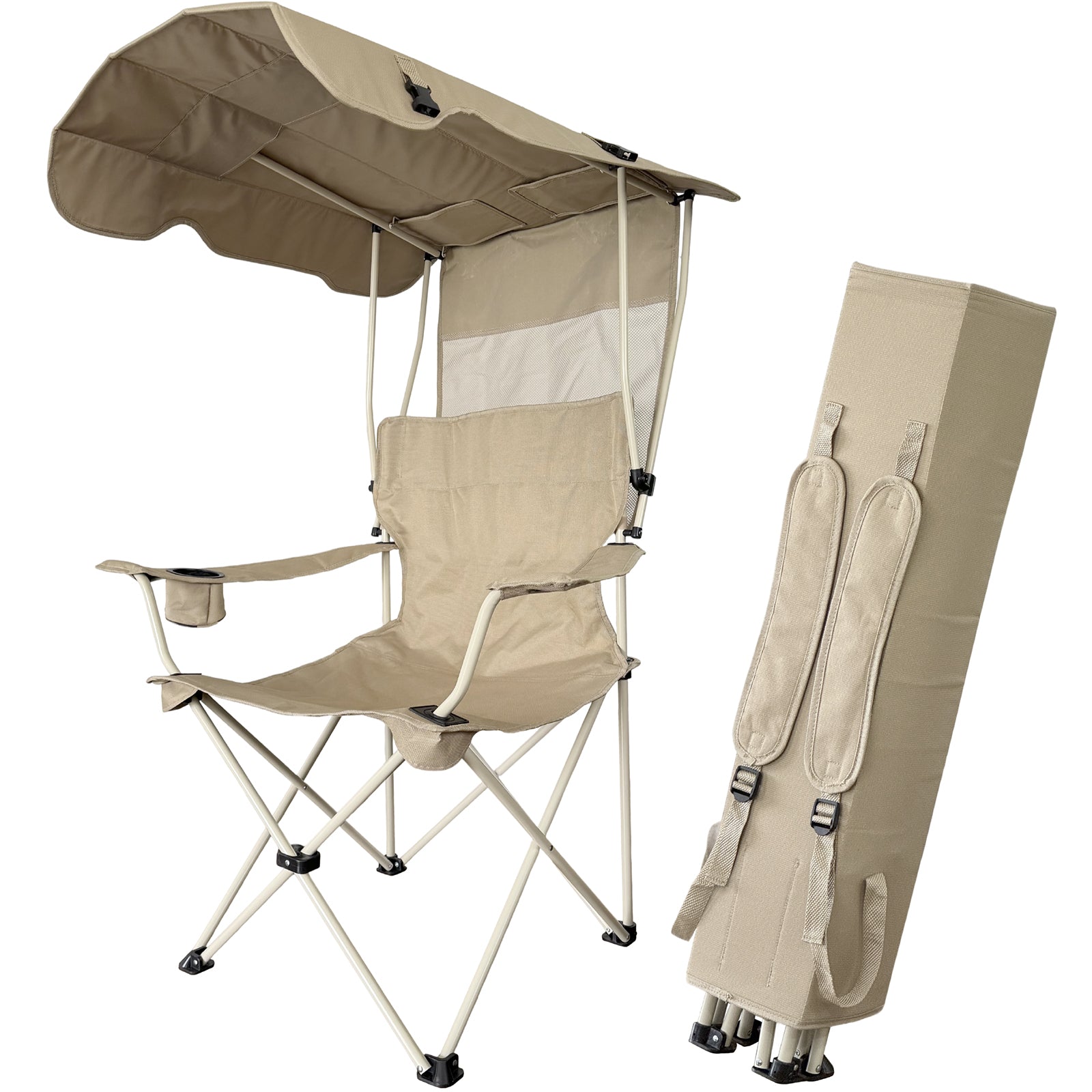 【その日陰は、あなたの特等席。】KYOSER アウトドアチェア 日除けシェード付き 椅子 折り畳み お釣り シェード 日よけ キャンプチェア 紫外線対策 UVカット カップホルダー付き