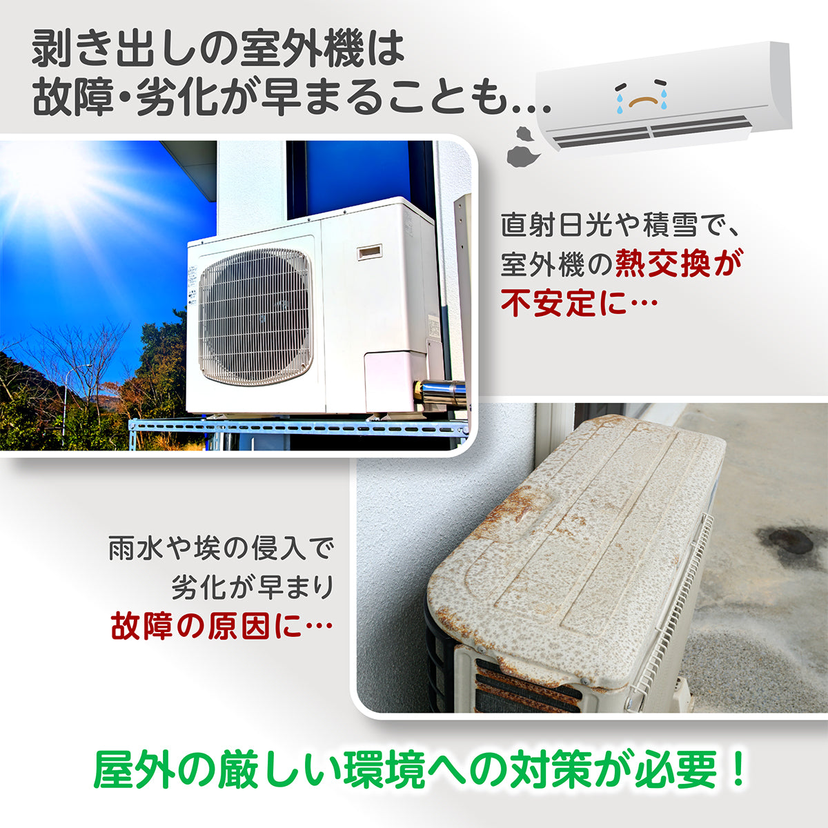 KYOSER エアコン 室外機カバー 省エネ 保護カバー 節電 固定用ベルト付き アルミ構造 劣化防止 遮熱エコカバー 簡単設置 屋外用 オールシーズン適用