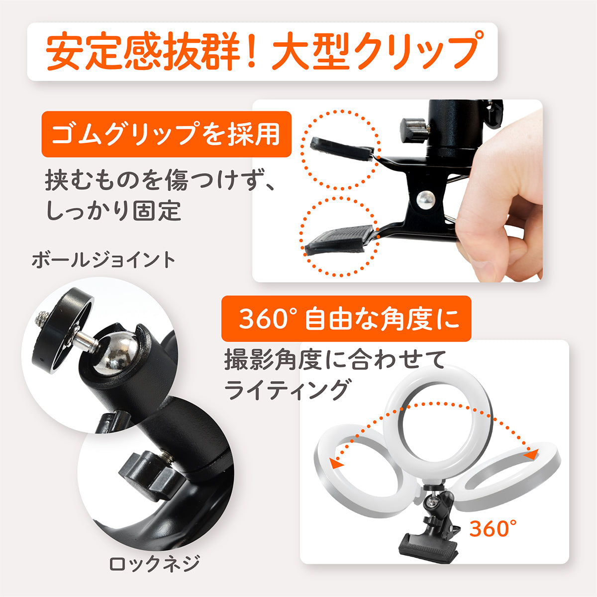 LEDリングライト 6.3インチ クリップ式 リングライト 女優ライト 三脚 360度回転可能 3色モード パソコン 高輝度 3色モード 10段階調整ライト USB給電 撮影 zoom web TikTok YouTube LIVE